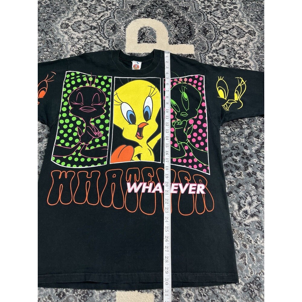 Vintage 90s Looney Tunes Tweety Bird Whatever Tee Shirt 1997 Size Large Black - Picture 10 of 10